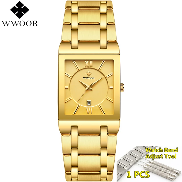 2019 Waterproof Golden Male Wristwatch Top Brand Luxury WWOOR Men Watches Gold Black Square Quartz watch men