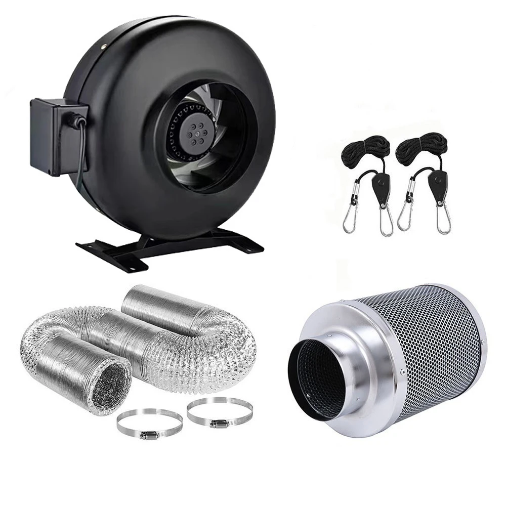 High Speed 4/5/6/8 Inch Centrifugal Fans Activated Carbon Air Filter Set 110V 220V Indoor Hydroponics For Plants