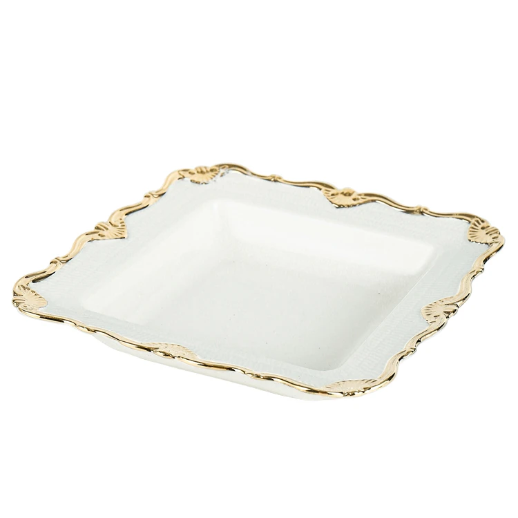 New Design Luxury White Gold Rim Ceramic Dinner Plates For Hotel Restaurant Wedding Party