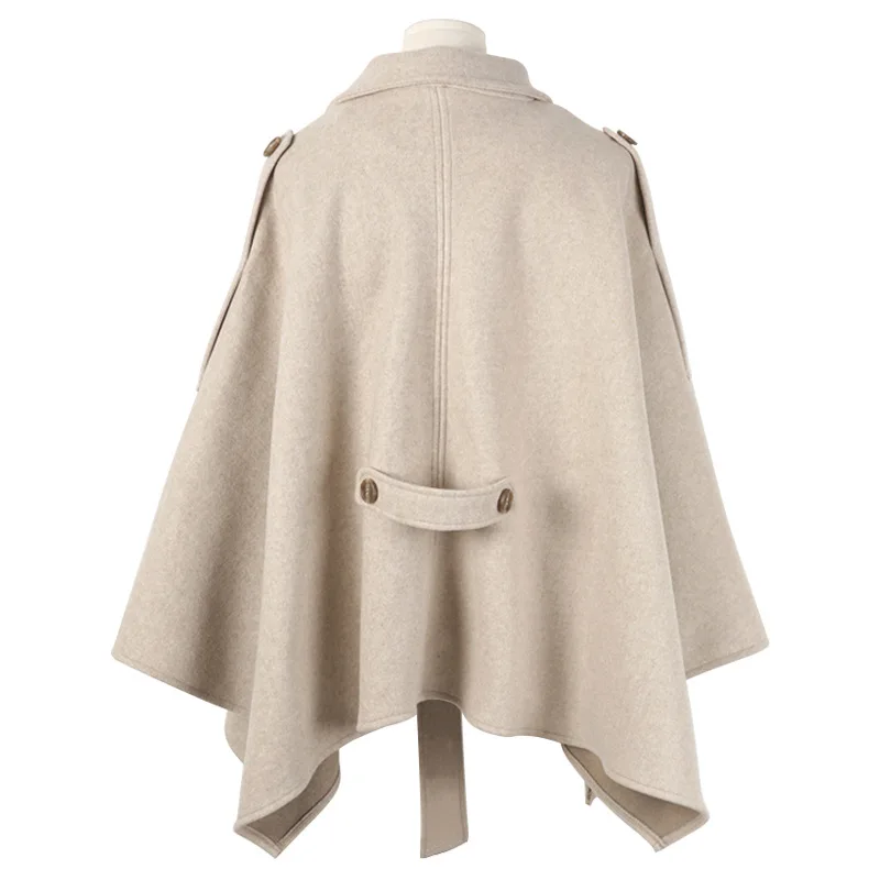 Classic Notch Lapel Woolen  Ladies Jacket Lace Up Belt Bandage Half Sleeves Outwear