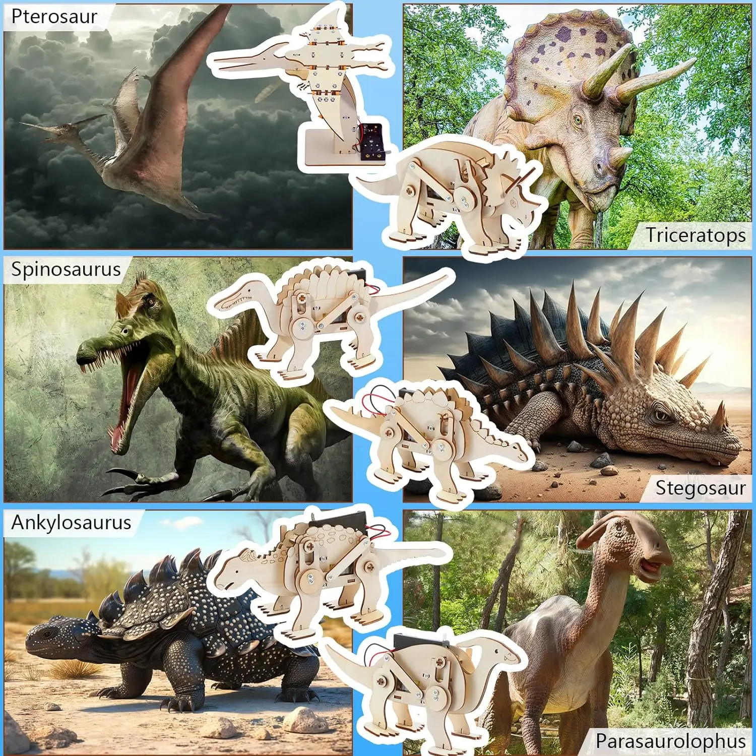 Robotic Dinosaur DIY Craft Wooden Puzzle Dinosaur Model Kit Educational Stem Toy Science Buildings 3D Wooden Puzzle for Kids