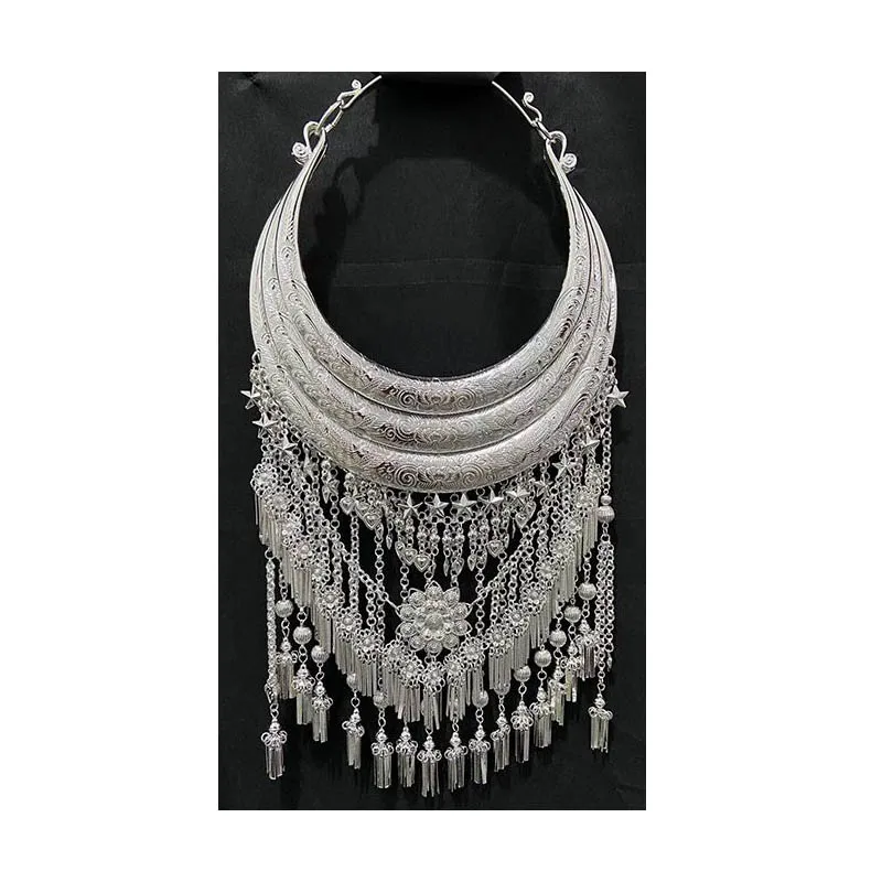 Depth  Chinese Miao Hmong ethnic necklaces aluminum plated silver Accessories Culture Feat