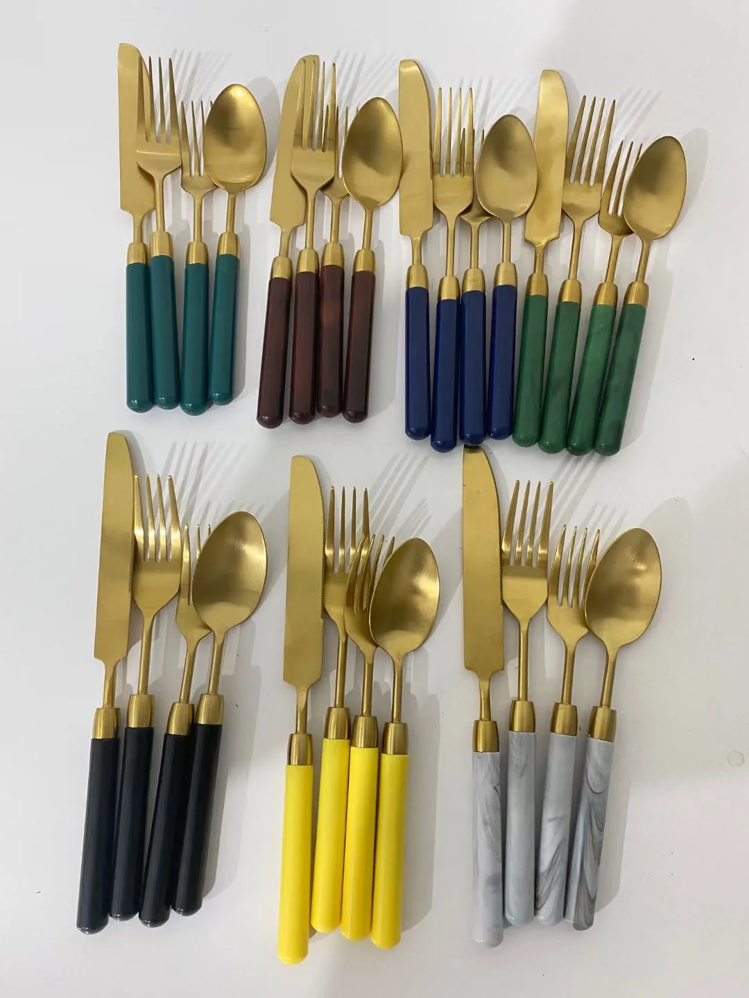 wedding stainless steel 304 pink ivory black olive green cutlery flatware  plastic acrylic abs round handle silverware