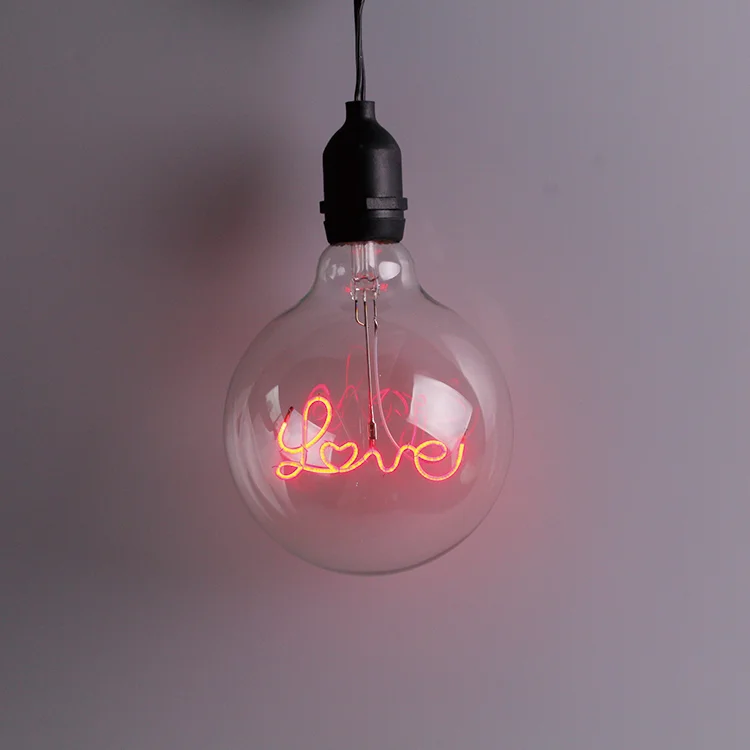 Customized logo Heart Star 4W 1800-2200k Glass E26 E27 B22d Clear Dimmable A19 A60 Cartoon Bulb LED Filament Bulb
