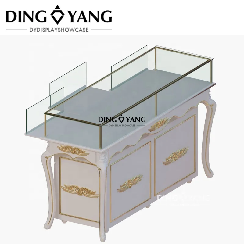 Customized Wooden European Jewelry Display Countertop Showcase Jewelry Showcase Counter With Pre-Assembly Structure