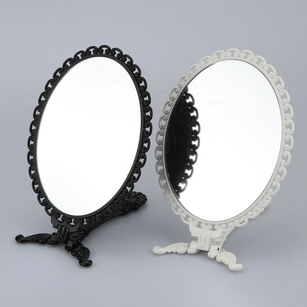 Custom Logo Portable Luxury Oval Retro Hand Mirror Mini Plastic Hand Held Cosmetic Mirrors For Women Lady