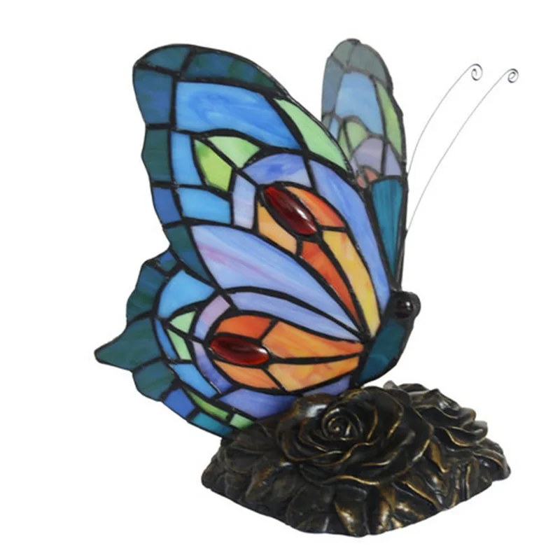 
Tiffany Style Bedside Glass Table Fancy Retro Art Deco Lamps Nordic Desk Luxury Led Small Gift Decorative Butterfly Lamp 