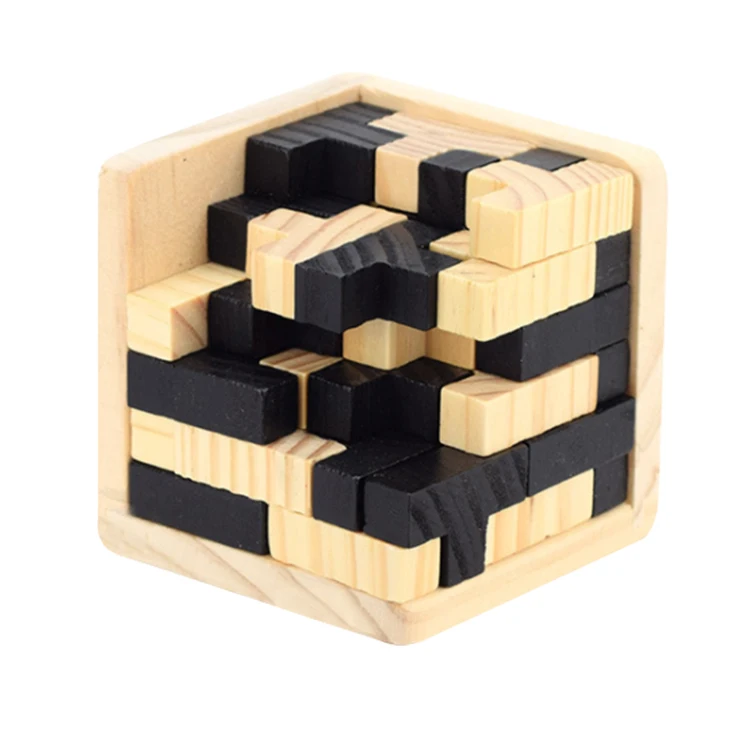 Creative 3D Wooden Cube Puzzle Ming Luban Interlocking Educational Toys For Children Kids Brain Teaser Early Learning Toy Gift