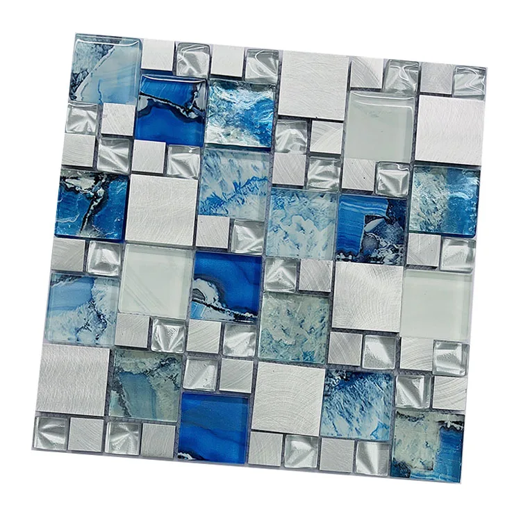 Arch Crystal Glossy Blue Wave Price Good Quality Glitter Tiles Painting Decorative Wall Mosaic Glass Tile