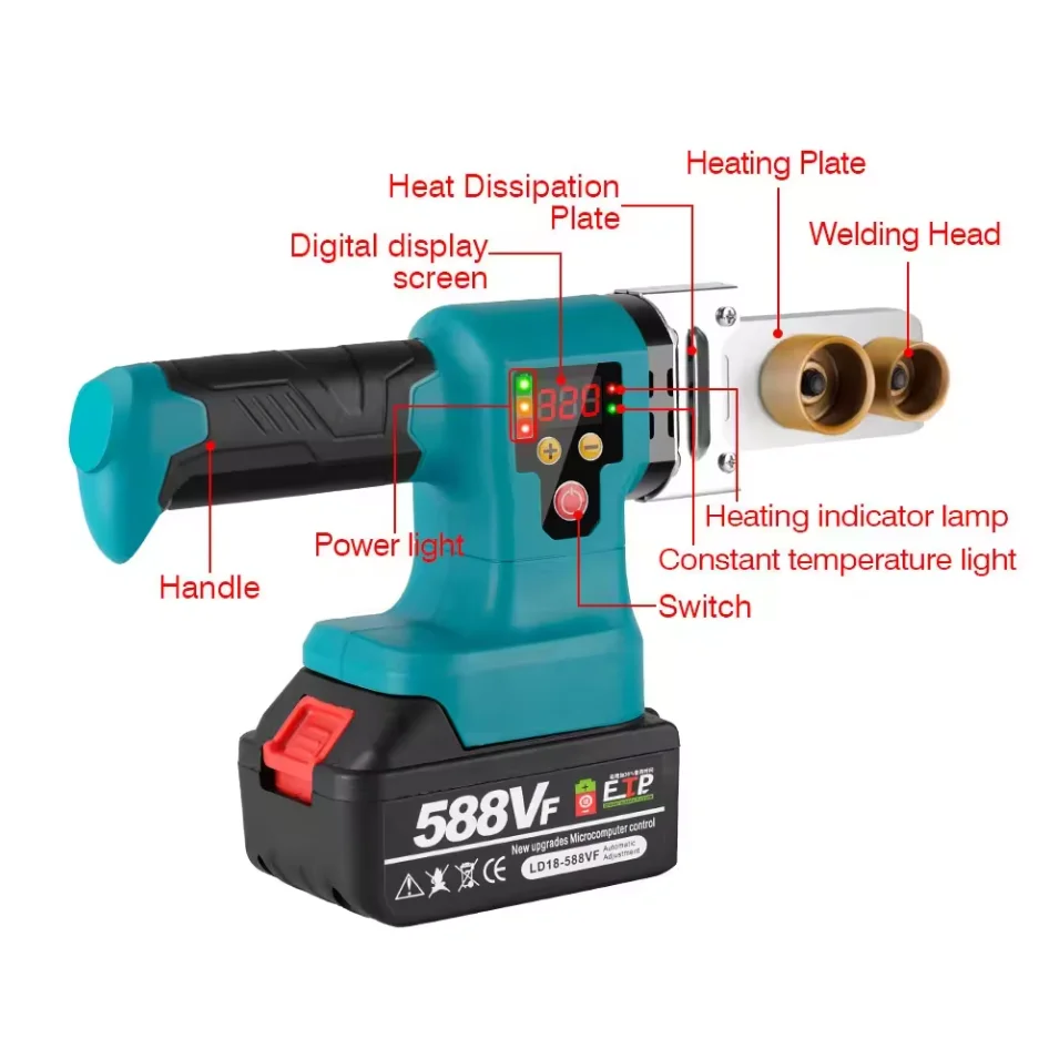 CISIVIS Hot Sale 1400W Cordless Plastic Welding Machine PE/PPR/PB/PPC Pipe Melter Pipe Welding Machine