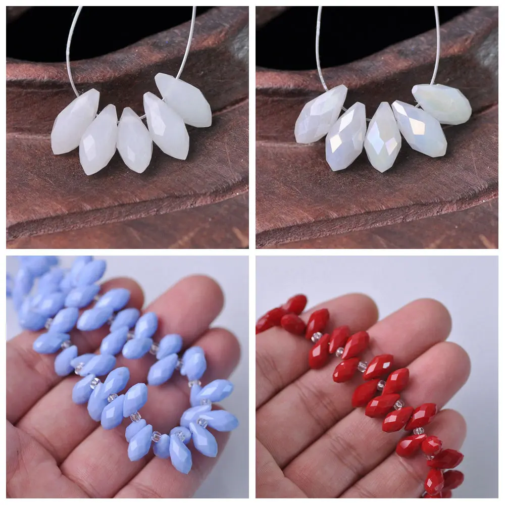 AB/Pure Colors & Plated Teardrop Faceted Crystal Glass 6mm 8mm 10mm Top Drilled Pendant Drops Loose Beads For Jewelry Making DIY