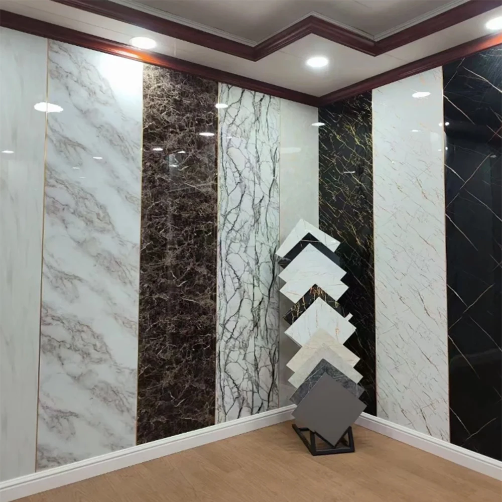 Factory High Glossy 3D printing Marble Sheet Uv Coating Pvc Marble Decorative Plastic Sheets Uv Wall Panels