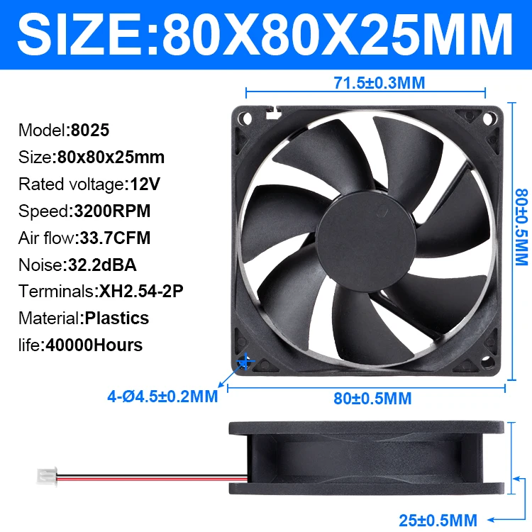 80mm Axial Flow fan 8025 5v 80x80x25 mm 12 volt fan 80mm 24v 3000rpm Cooling fans