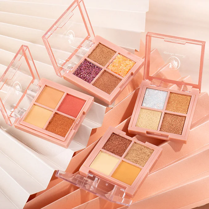 OEM Eye shadow Powder High Quality Eye Shadow Palette Pigmented Glitter Orange Pink 4 colors Eyeshadow For Makeup