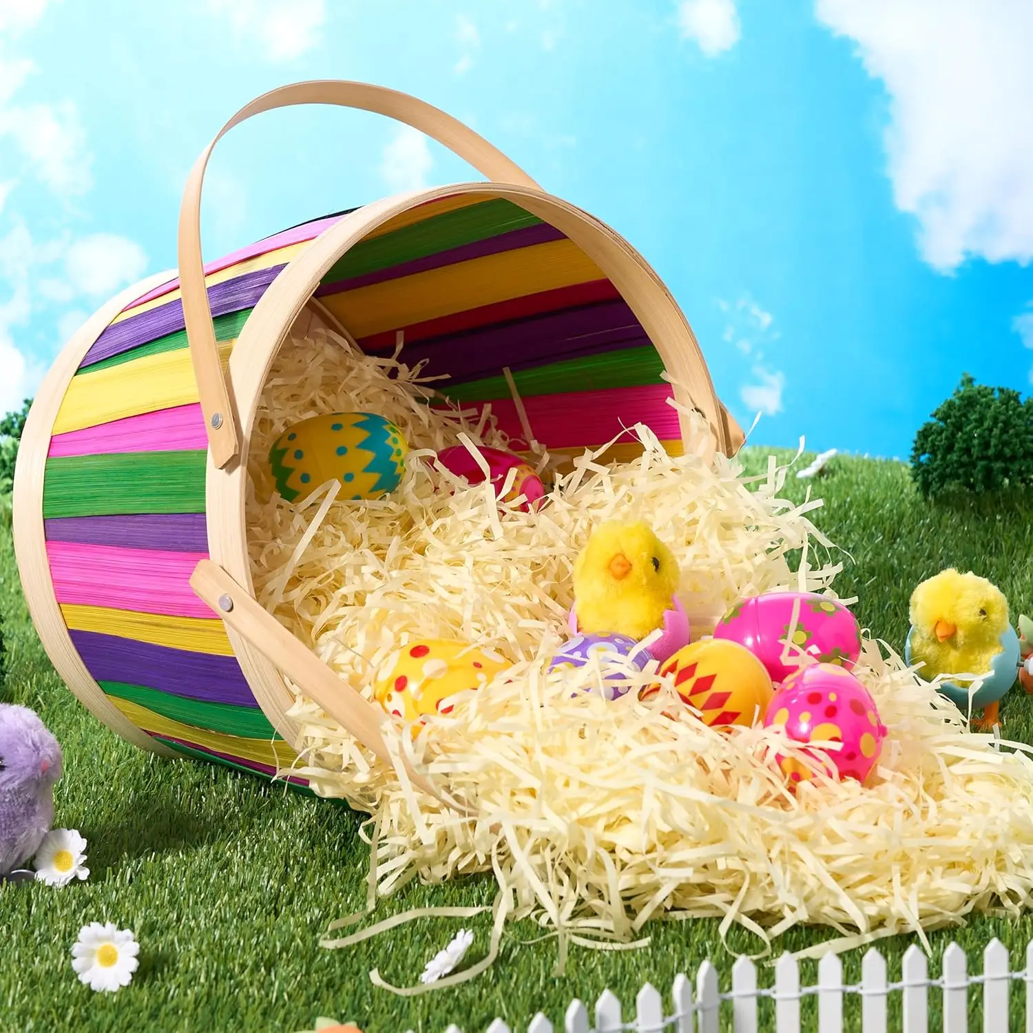 Easter Empty Gift Basket with Folding Handles for Easter Egg Hunt Kids Party Treats & Picnic Made from Rattan