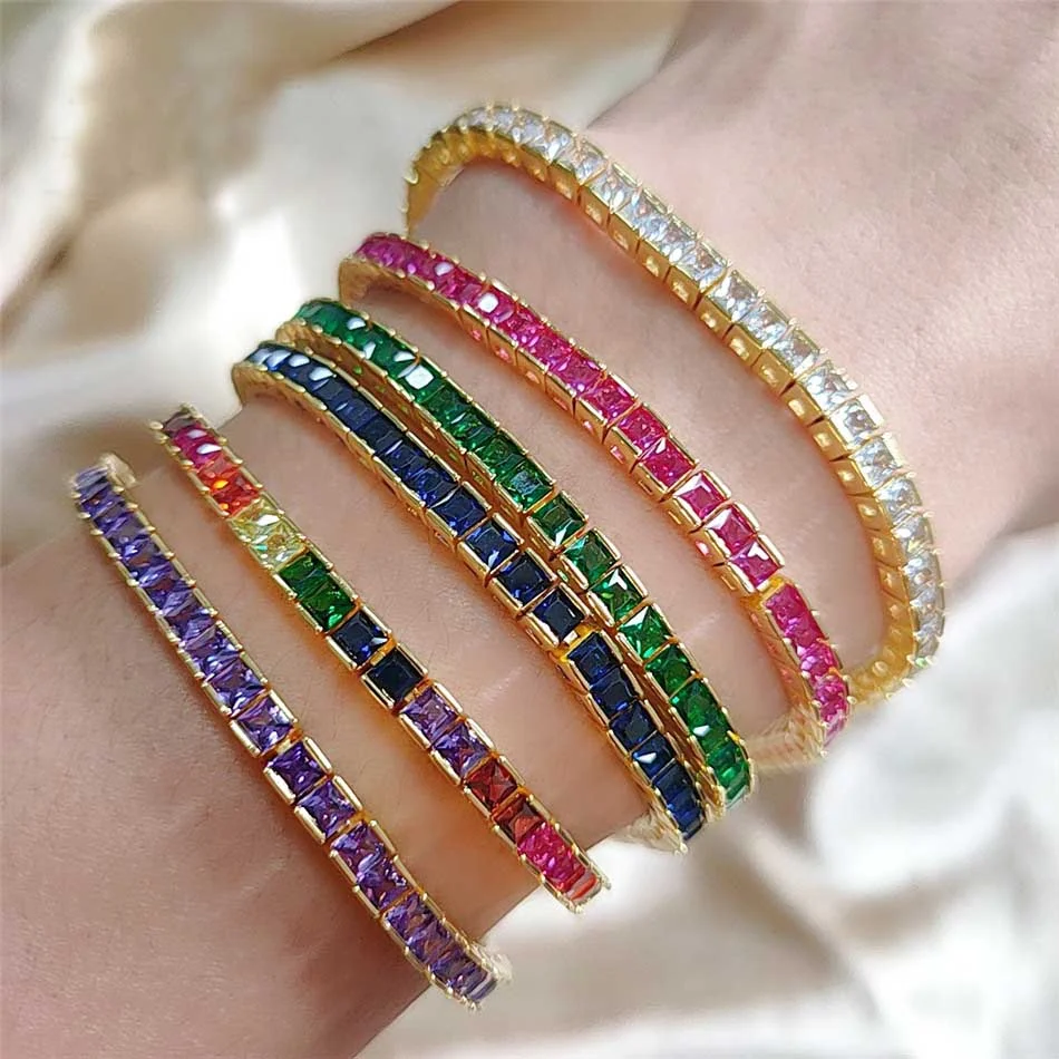 Promotion New arrived rainbow cz paved bridge bracelet bangle for women lady wedding tennis bracelet with colorful cz stone