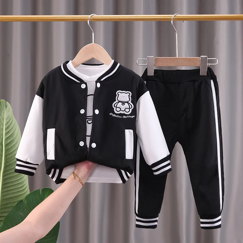 Hot selling 3 pieces sports set boys fashion fall clothes cartoon