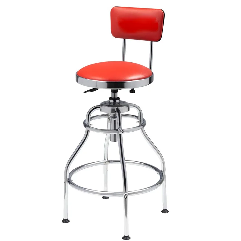 Шарнирный барный стул с подкладкой, сиденье для гаража/магазина с хромированными ножками, коммерческий кожаный барный стул