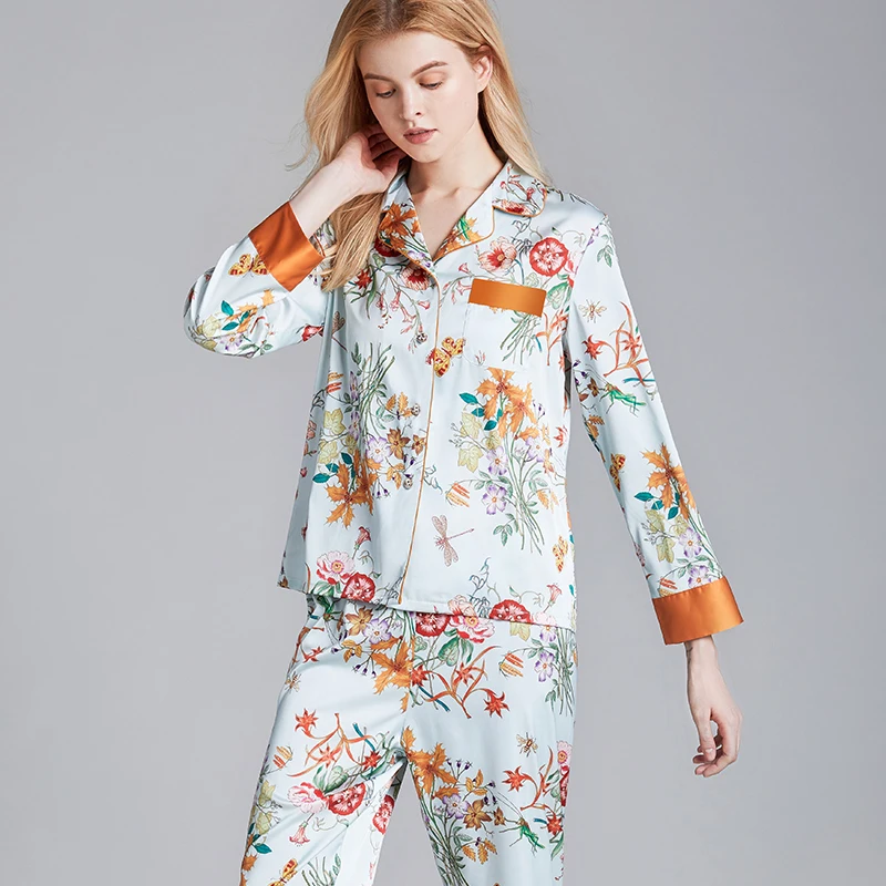 Лидер продаж шелковые брюки с длинным рукавом Женский комплект дизайнерские пижамные комплекты для дам