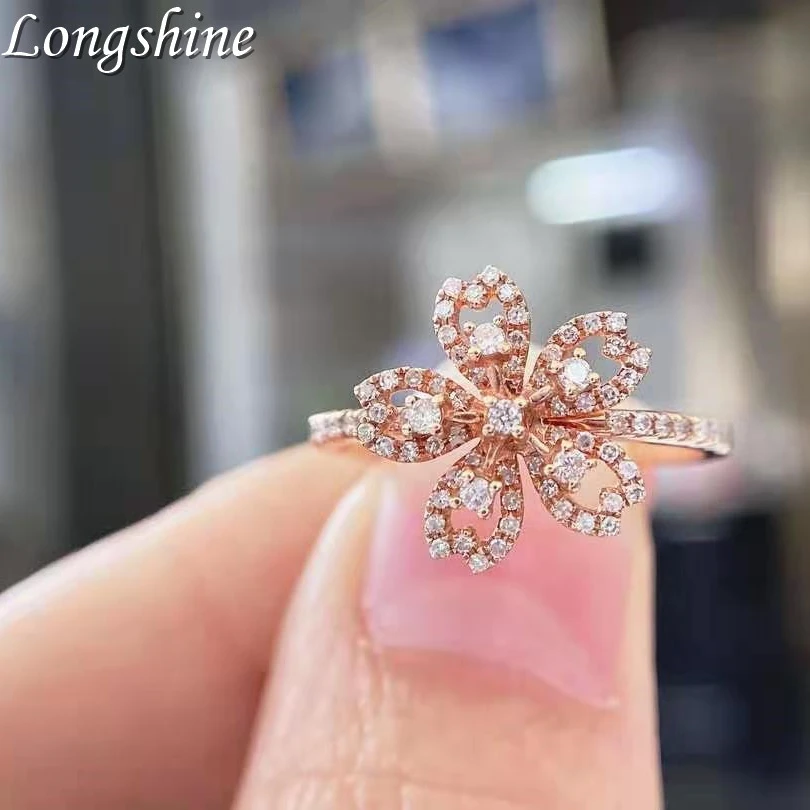 Newest Romantic Cherry Blossom Flower Diamond Lady Rings Fashion Sakura Princess 18K Rings for Wedding Engagement Bride Jewelry