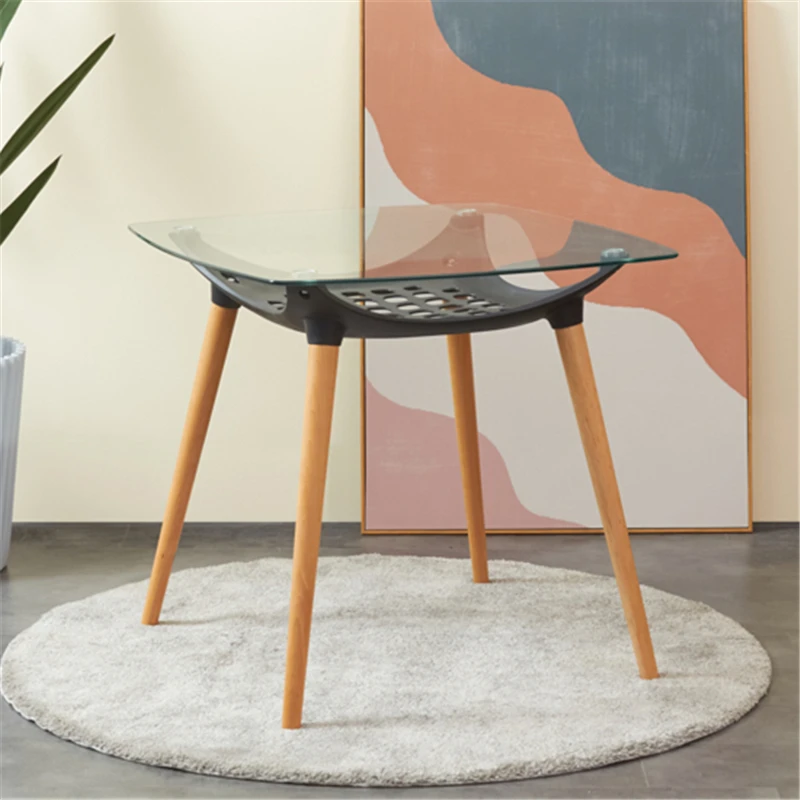 
Free sample cheap home furniture wholesale modern glass top square dining table with wood legs 