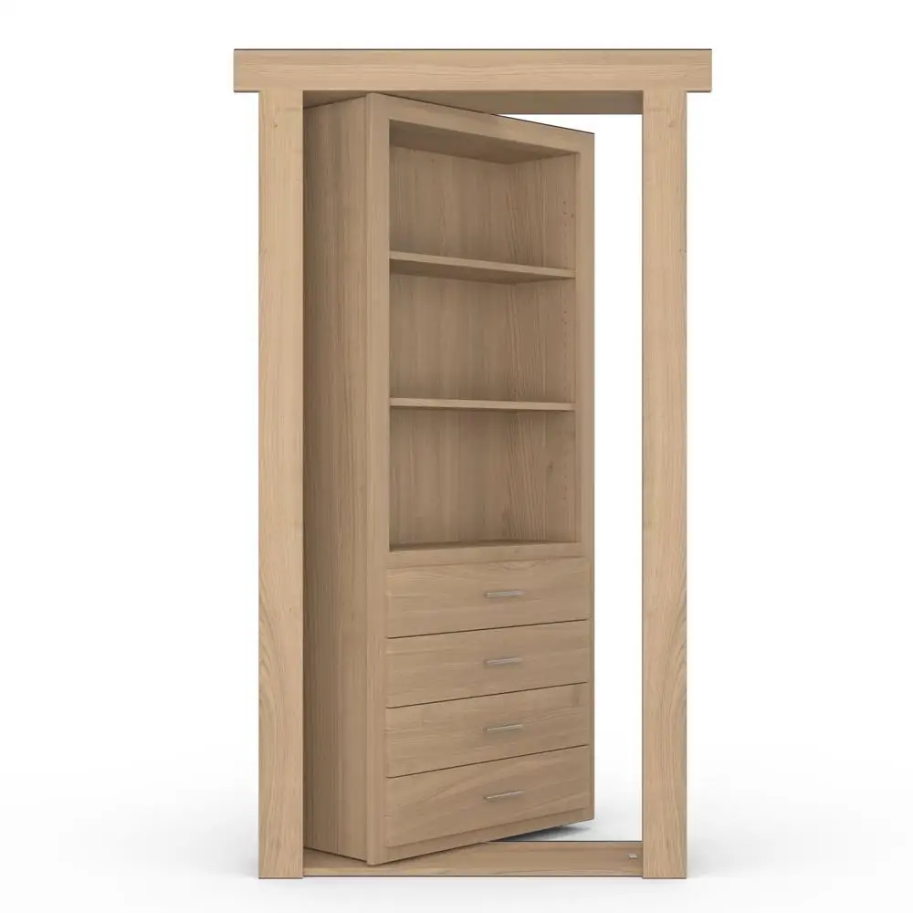 building materials other doors Newest Designs Solid Wood Flush Mount Pool Cue Cabinet Bookcase Secret hidden double Door for house