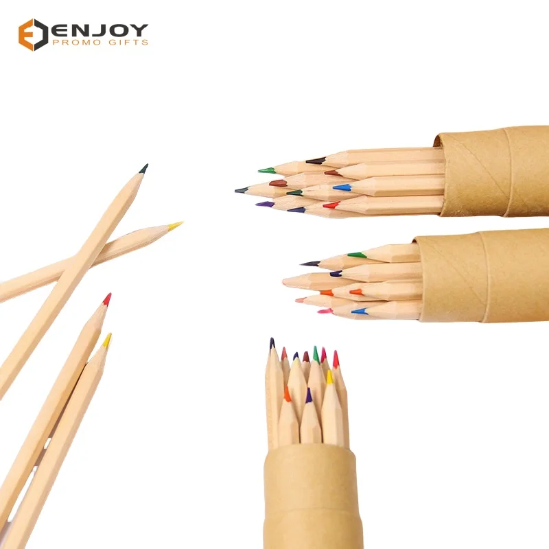 Custom wood color long barrel 12 color lead student painting fillers