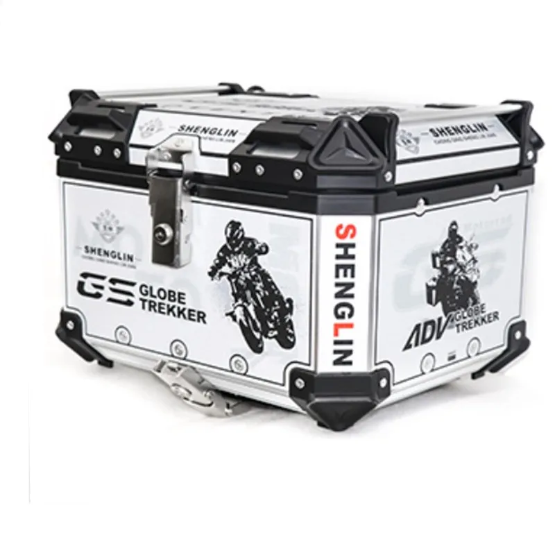 50L 65L Universal Luxury Decal Motorcycle Trunk Aluminum Suitcase Scooter Waterproof Tail Box Storage Top Box