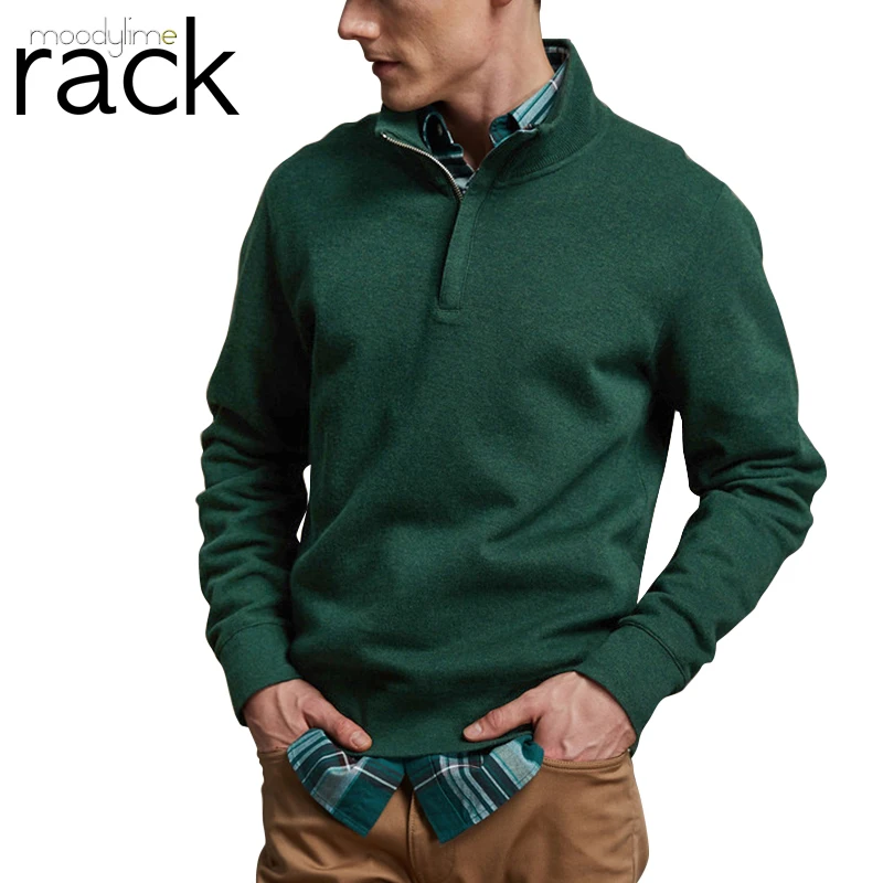 Лидер продаж, Свободный пуловер оверсайз с круглым вырезом, одежда с воротником-стойкой, 100% хлопок, Мужская толстовка на молнии 1/4