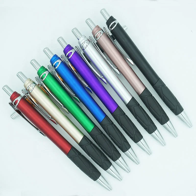 Promotional Metallic Colored Painted Barrel And Metal Clip With Black Rubber Grip Plastic Pens Luxury