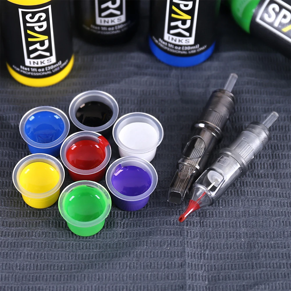 Spark Wholesale Custom 1OZ 30ML Cosmetic PMU Makeup 7 Color Organic Non-toxic Black Tattoo Pigment Rack