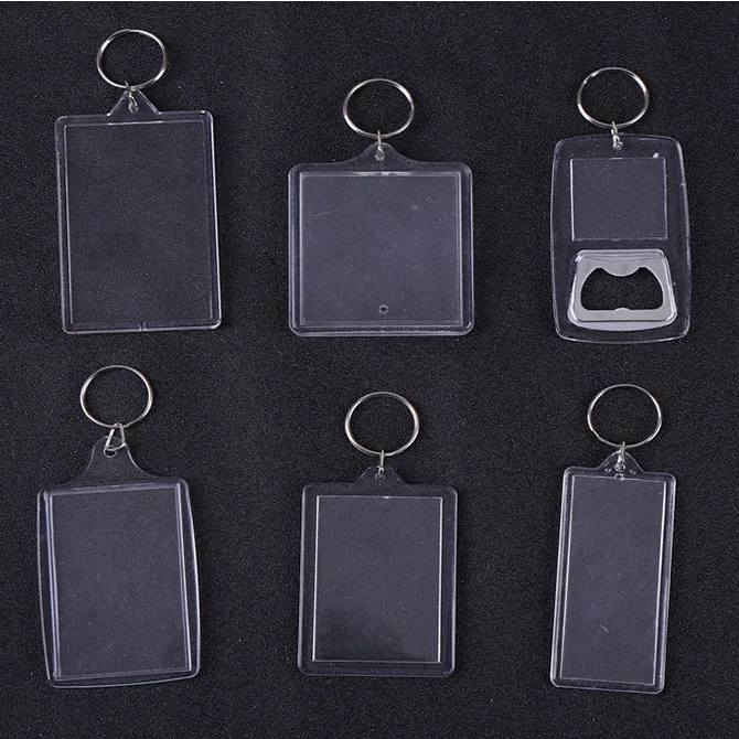 Custom Printing Acrylic or PS Material Photo Frame Keychain Blank Acrylic Keyring Plastic Zinc Alloy Opp Bag, or Gifts Box D103
