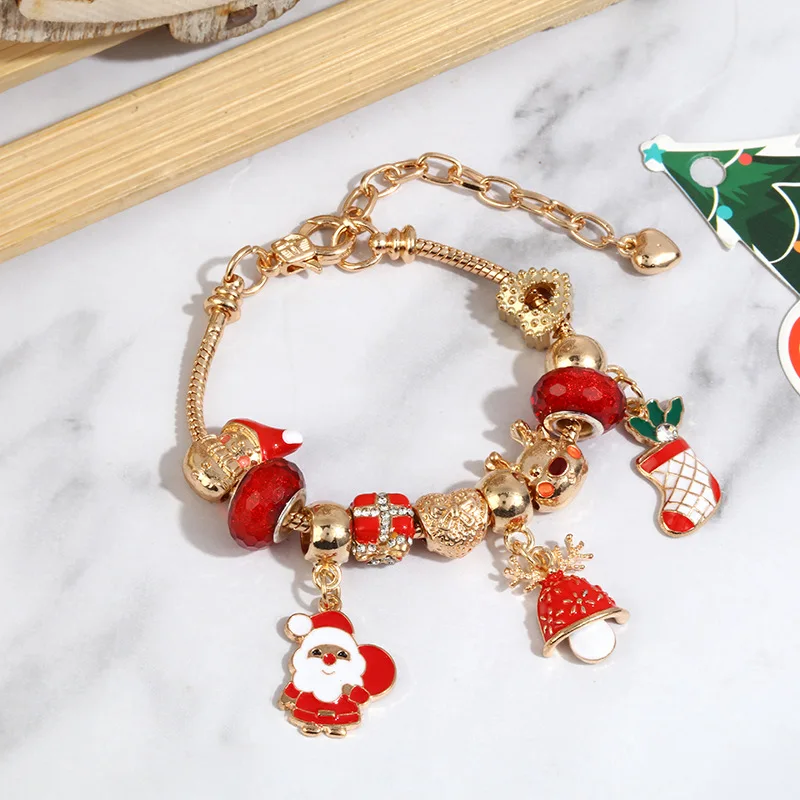 Christmas Style Diamond Bracelet Enamel Oil Drip Flower Heart  Bracelet Colorful Bead Silver Plated Bracelet For Women Kids