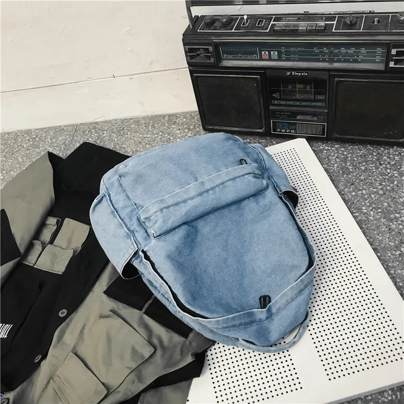 Fashion Lightblue Dark blue Jeans Outdoor Bag Travel School Bag Denim Women Mens Backpack