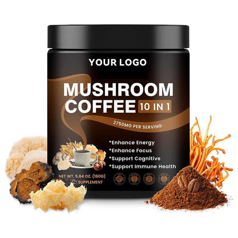 Factory Supply Organic Instant Mixed Mushroom Coffee Powder Immune System Booster Cognitive Support Mushroom Blend Coffee Powder