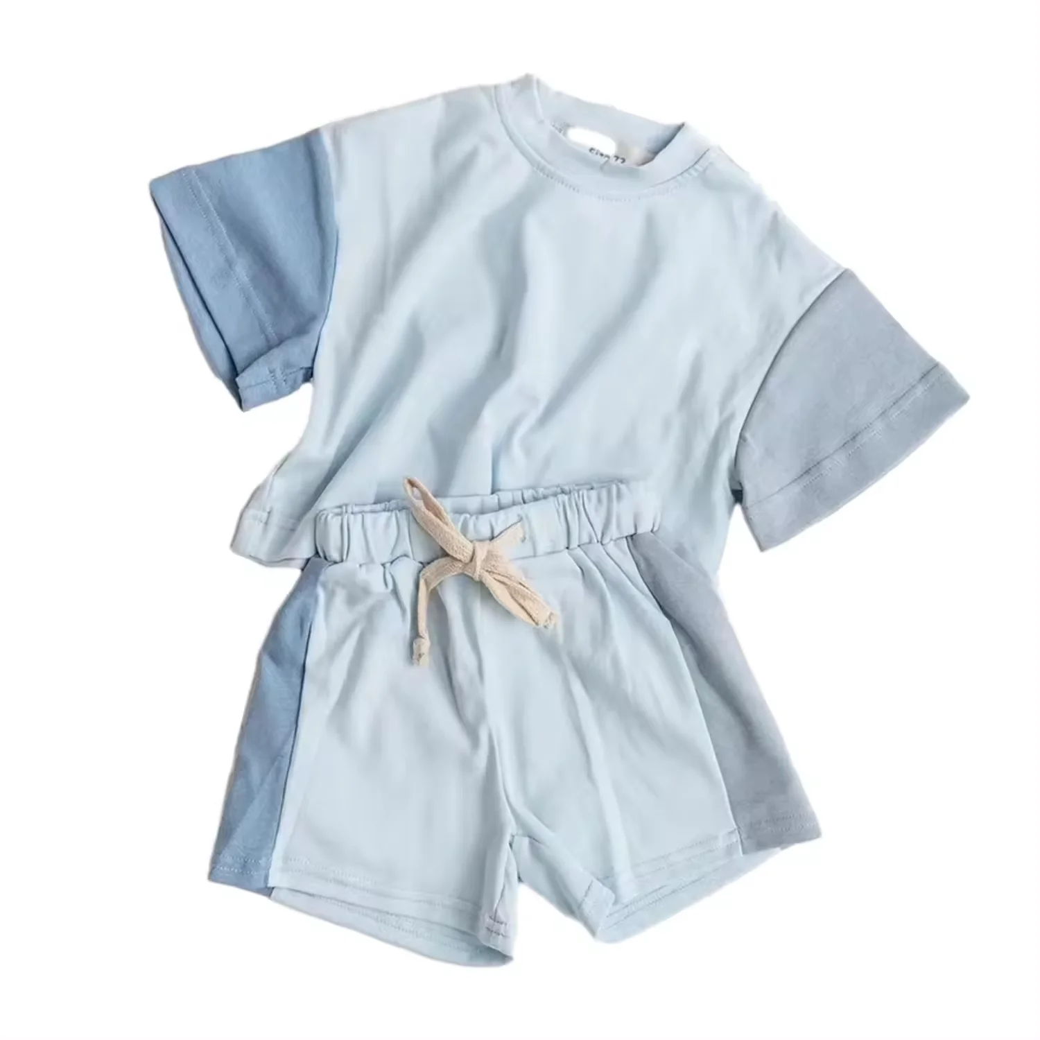 New Fashion Kid Suit Solid Color Block Boy Set Short Sleeve T Shirt Shorts 2 Piece Child Jogger Set