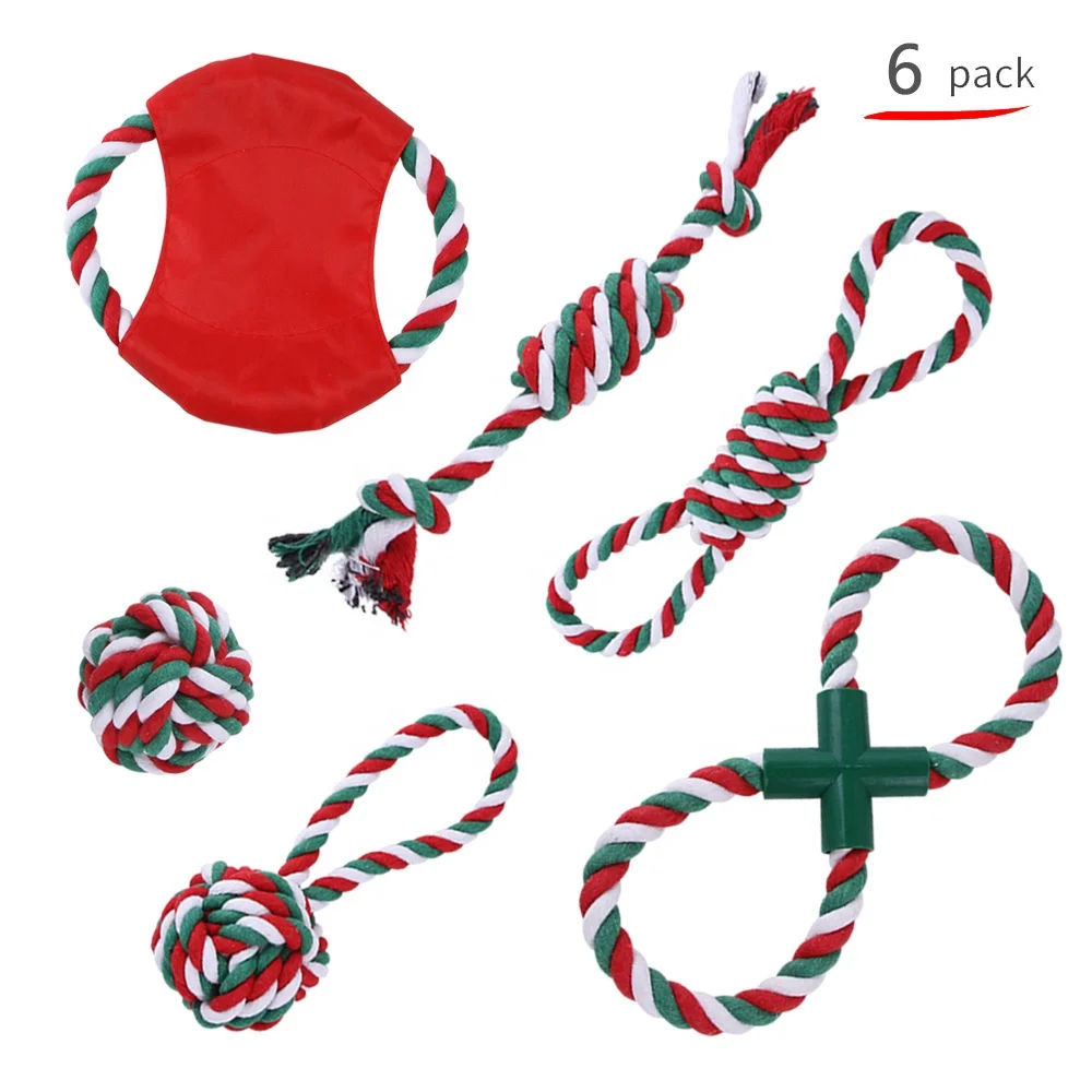 Pet Christmas Cotton Rope Toys Set Teeth Grinding Supplies Colorful Cotton Rope Christmas Knot Bite Resistant Toy for Dogs