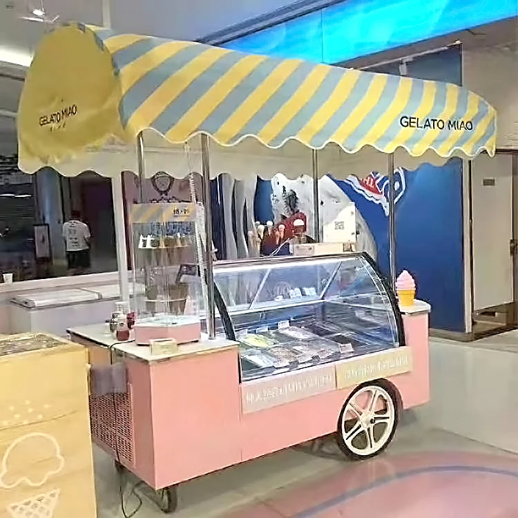 Wholesale Supermarket popsicle gelato ice cream display showcase snack machines freezer Mobile hand push ice cream cart