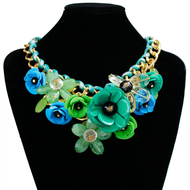 Fashion exaggerated acrylic flower beaded african statement bridal necklace for women
