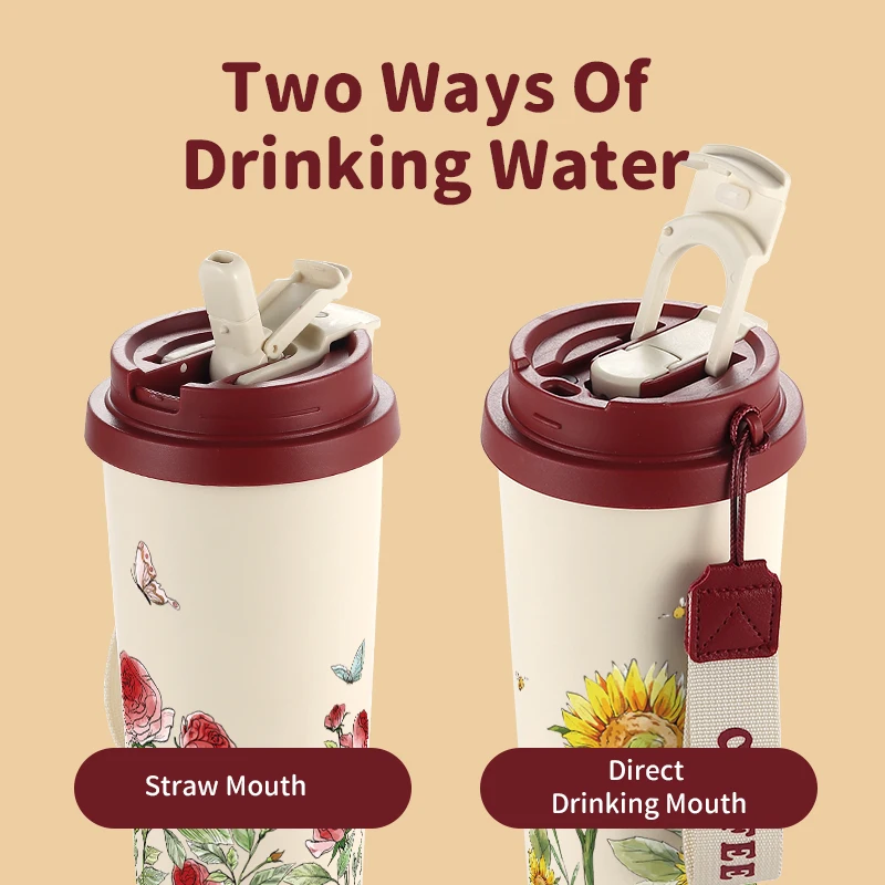 Sunflower 316 Stainless Steel Double Wall Vacuum Insulated Travel Thermal Coffee Tumbler Mug Cup with Straw and Lid
