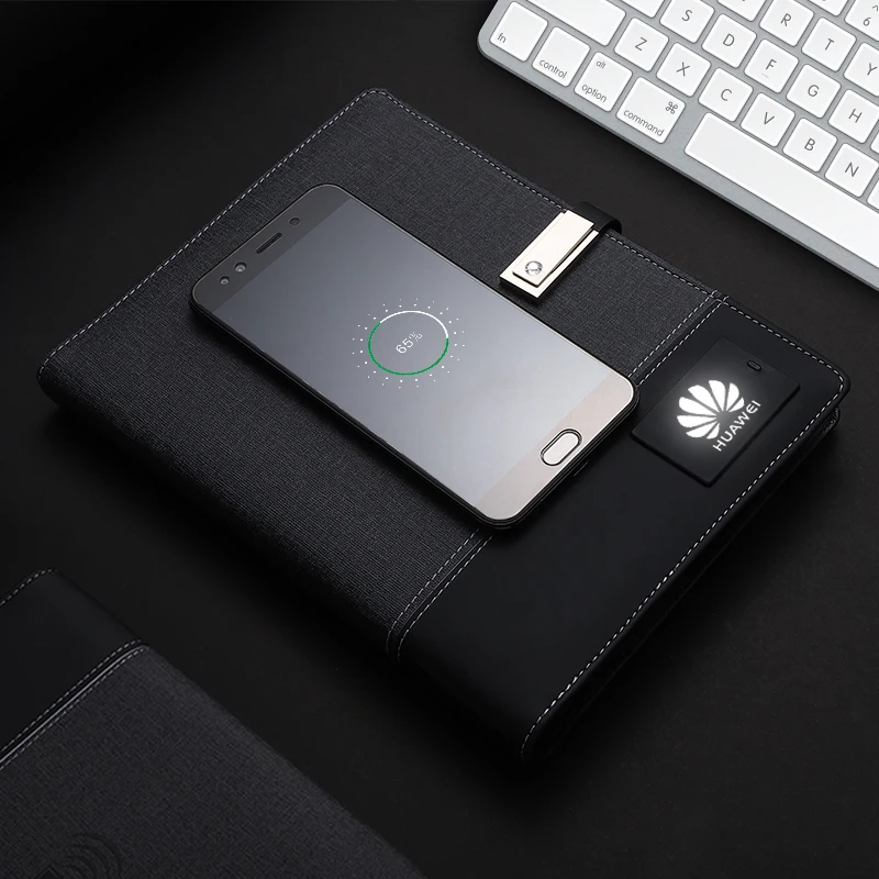 Lork Custom LED свет логотип блокнот с USB беспроводное зарядное устройство Power Bank записная книжка A5 дневник