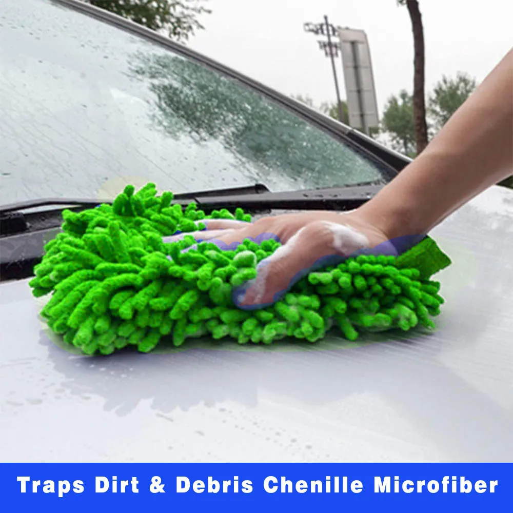 Double-Sided Polyester Chenille Microfiber Car Wash Gloves Scratch-Resistant and Durable Chenille Microfiber Cleaning Gloves