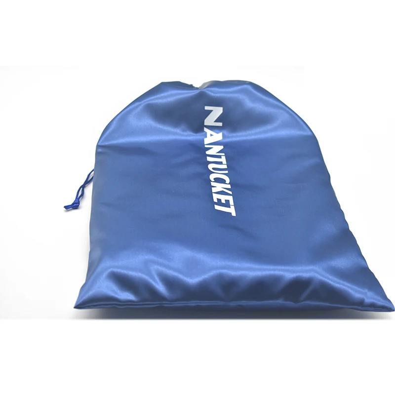 Custom Blue Drawstring Satin Dust Bag For Cloth Packing