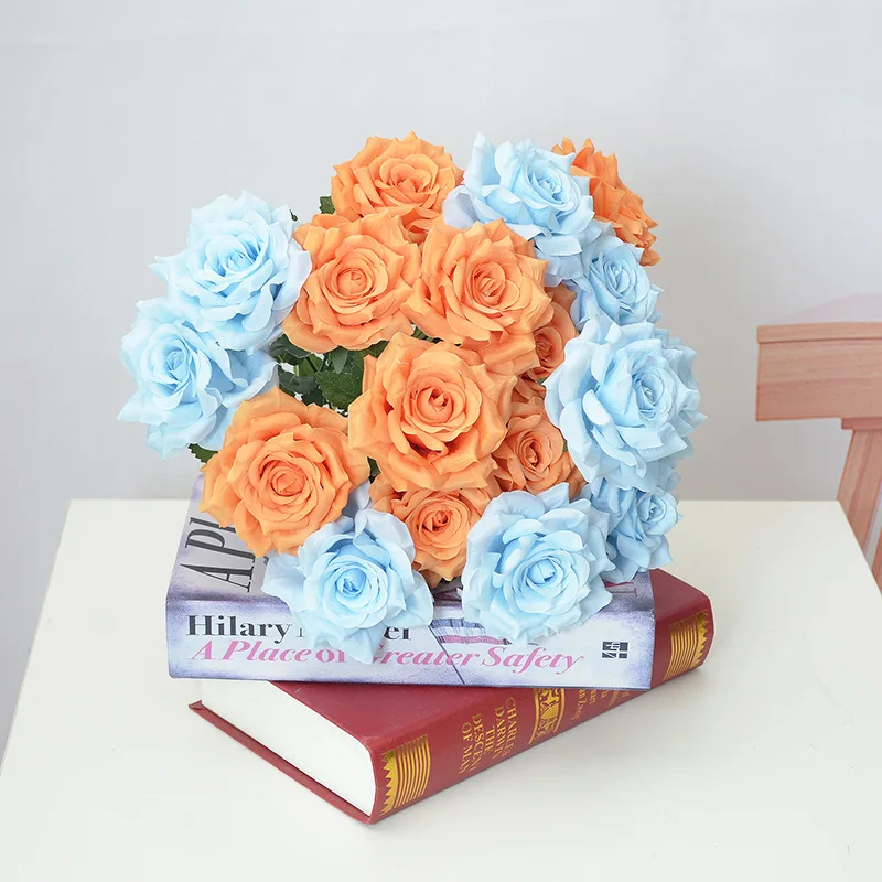 High quality 9 heads bouquet beautiful rose artificial flowers for sale
