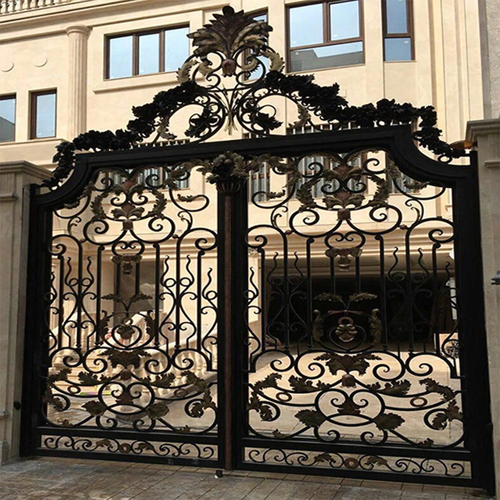 Профессиональный дизайн по индивидуальному заказу роскошная вилла из кованого железа уличная дверная Корона золотые ограждения ворота