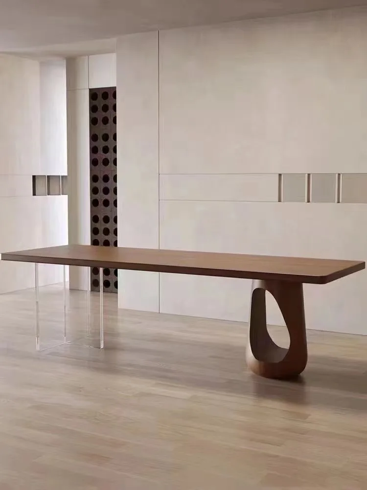 High quality customized size color wood table restaurant furniture wooden tables curved base wooden table