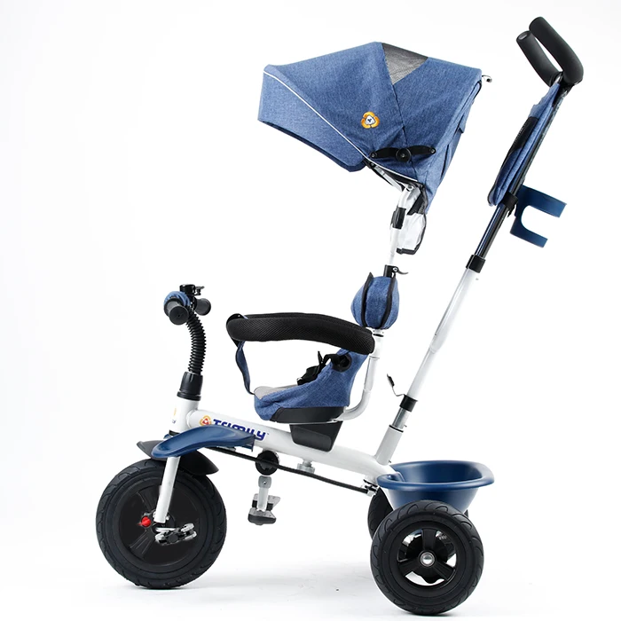 T307 Four Wheel Child Tricycle Push Bar Canopy - Adjustable Parent Push Handle - Toddler Ride-On Toy Car Child Tricycle