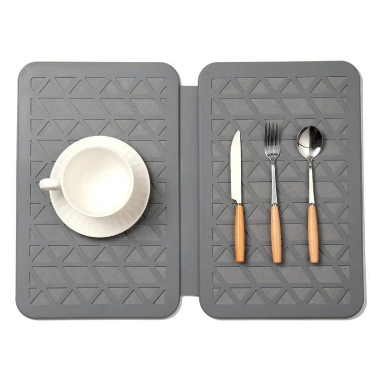 Kitchen Counter Foldable Stone Drying Mat Silicone Diatomaceous Earth Quick Drying Dish Pad Holder