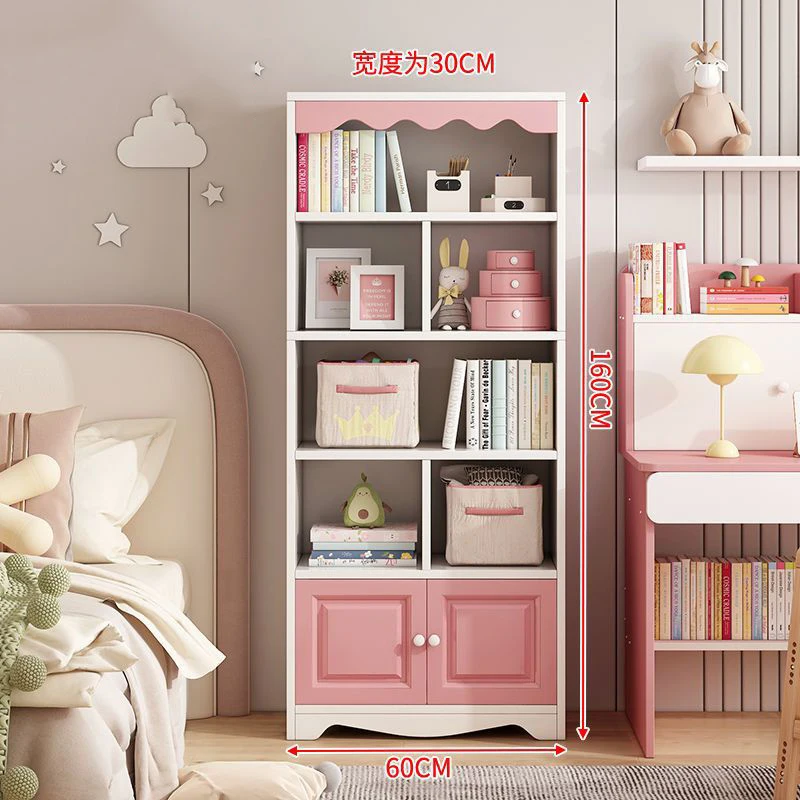 French style modern Pink baby kids toy organizer and wood bookshelf children book storage shelf bookcase
