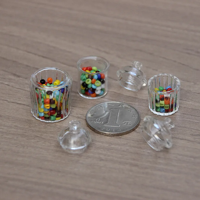 Miniature Kitchen Food Play Glass Candy Jar 1:12 Doll House Mini Glass Jar Model